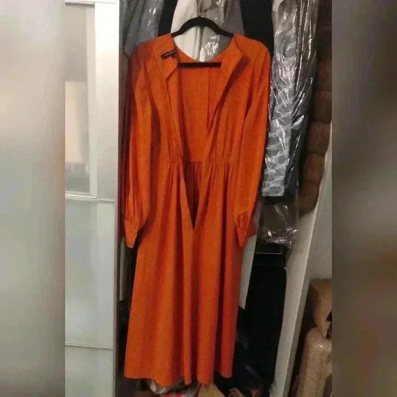 French Connection Esse Crepe midi dress orange dress us SZ 6 - Picture 6 of 8
